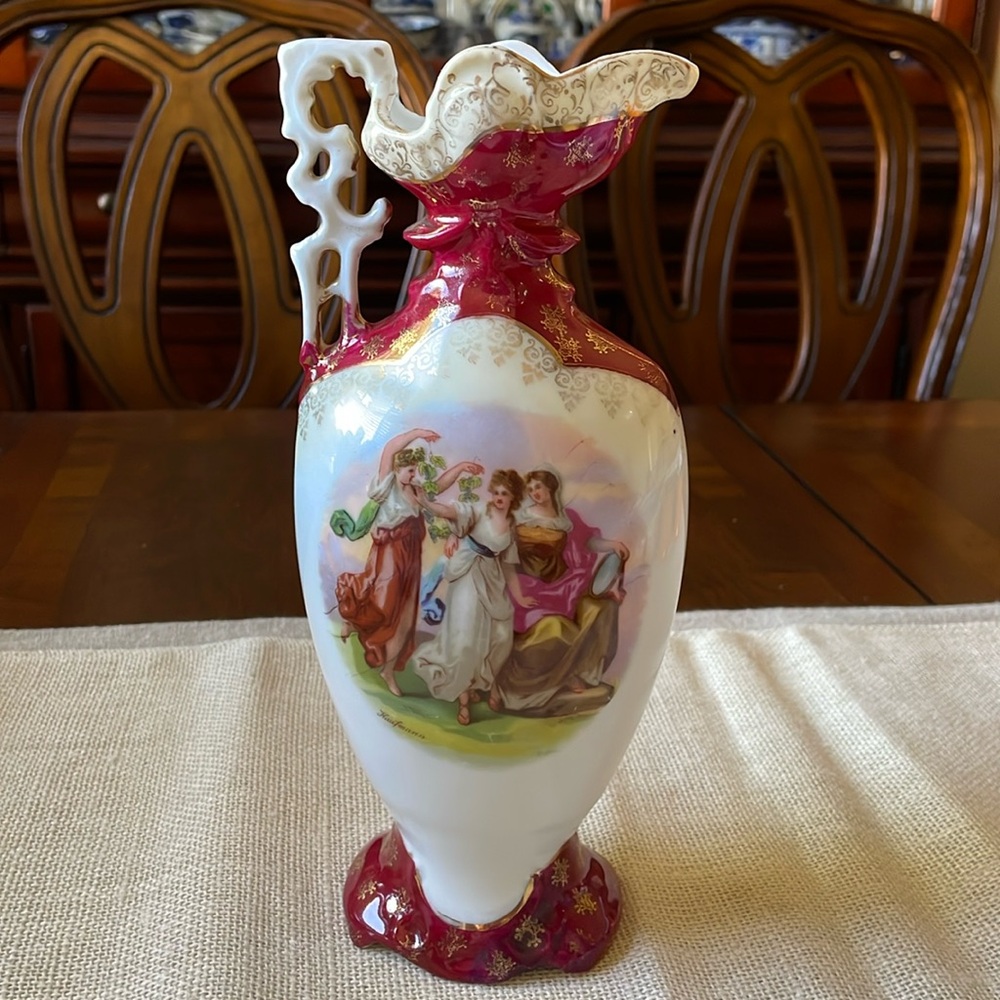 Antique ca 1800’s Victoria Carlsbad Austria porcelain vase pitcher style